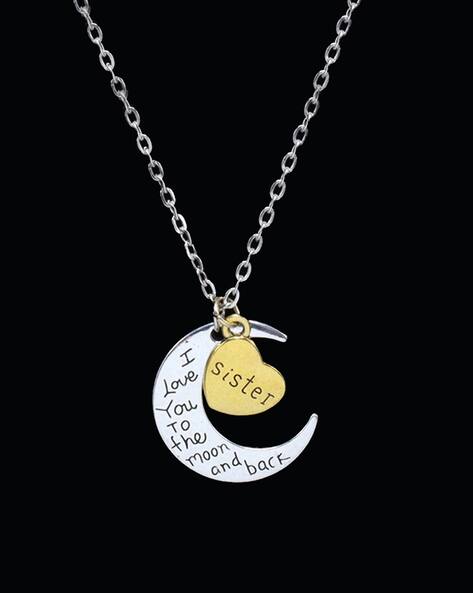 Yellow Chimes Sisters Engraved Heart & Crescent Pendant with Chain