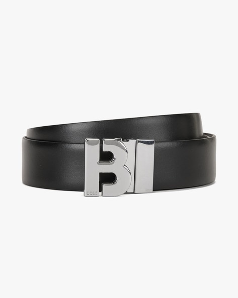 Buy BOSS Italian Leather Monogram-Buckle Reversible Belt, Black Color Men