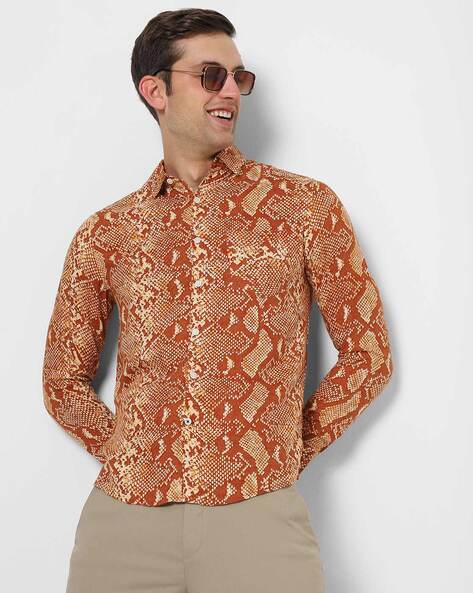 Snake Skin Print Shirt with Patch Pockets