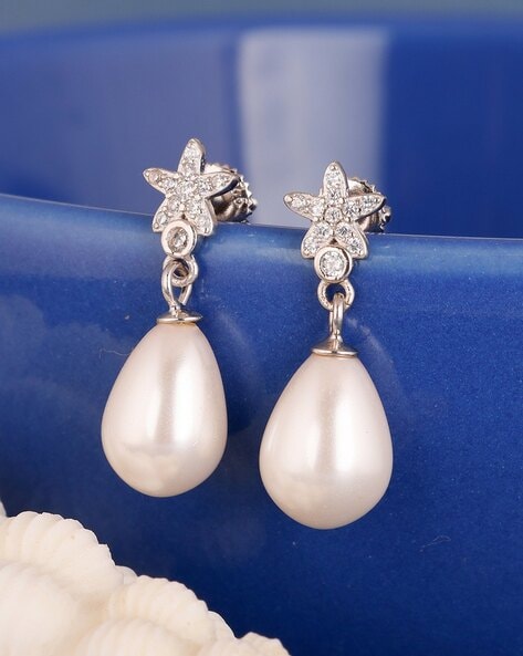 Buy Aqua Blue earrings, Pearl earrings, Chalcedony dangle silver earrings  online at aStudio1980.com