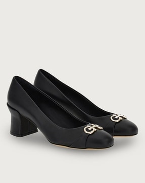 Buy Ferragamo Almond Toe Pumps with Gancini Ornament, Brown Color Women