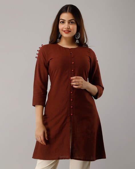 Buy Brown Satin Sleeveless Front Slit Kurti Set by Colorauction - Online  shopping for Kurti Sets in India