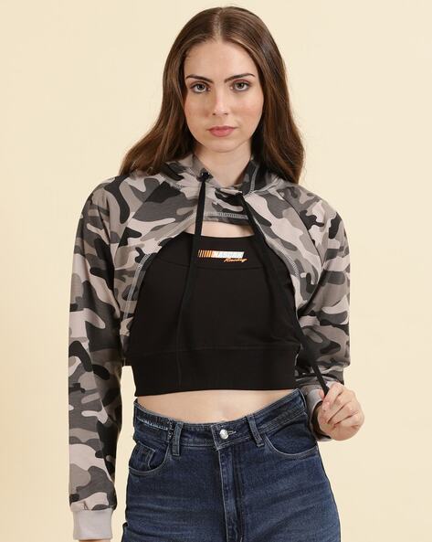 2024 Grey Camouflage Cropped Hoodie