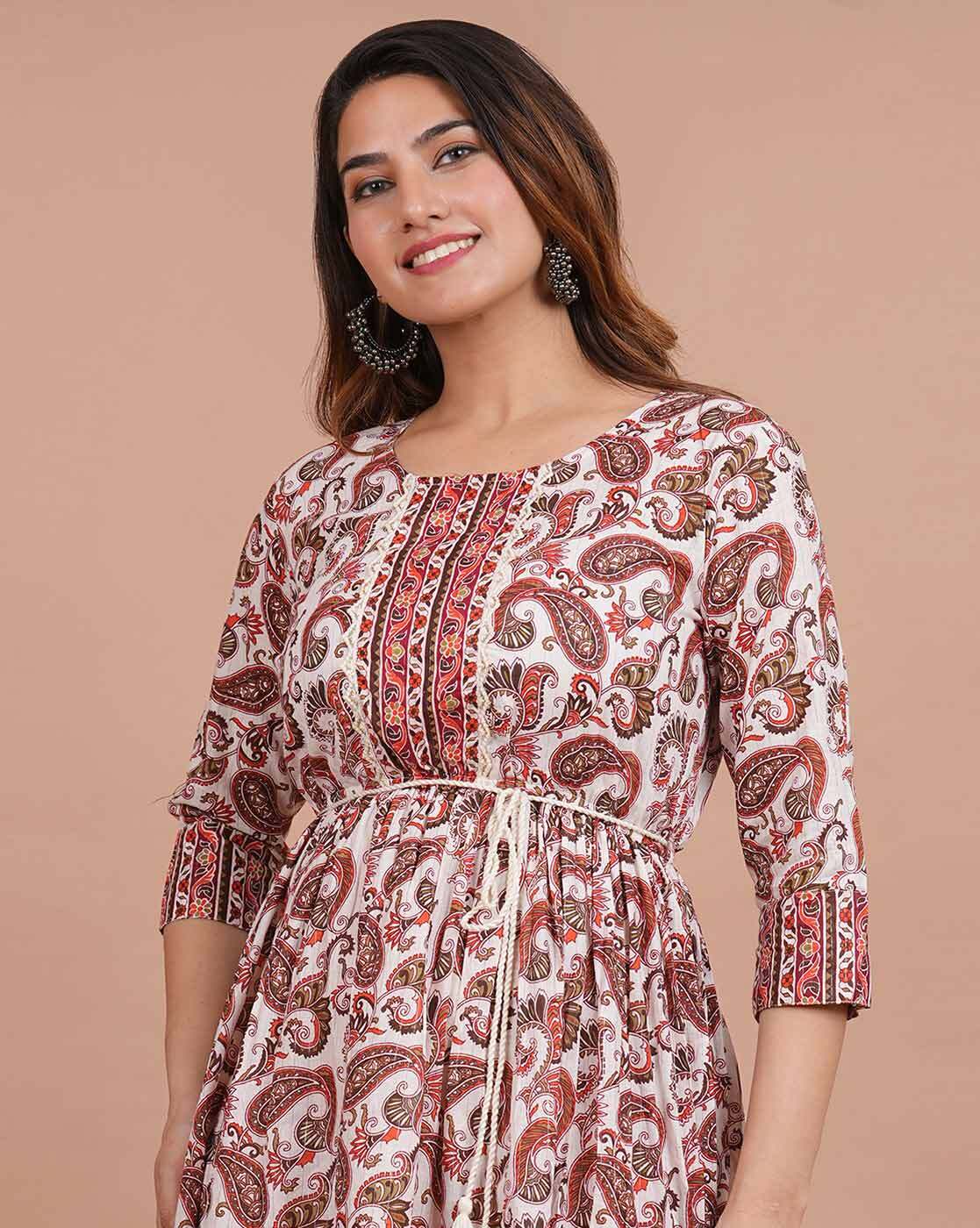 Paisley and Forded Print Dress