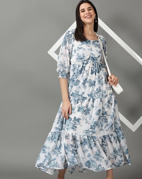 Buy Rupa Garments Women Fit and Flare Dress  A-Line Floral Maxi Dress  White Online In India At Discounted Prices