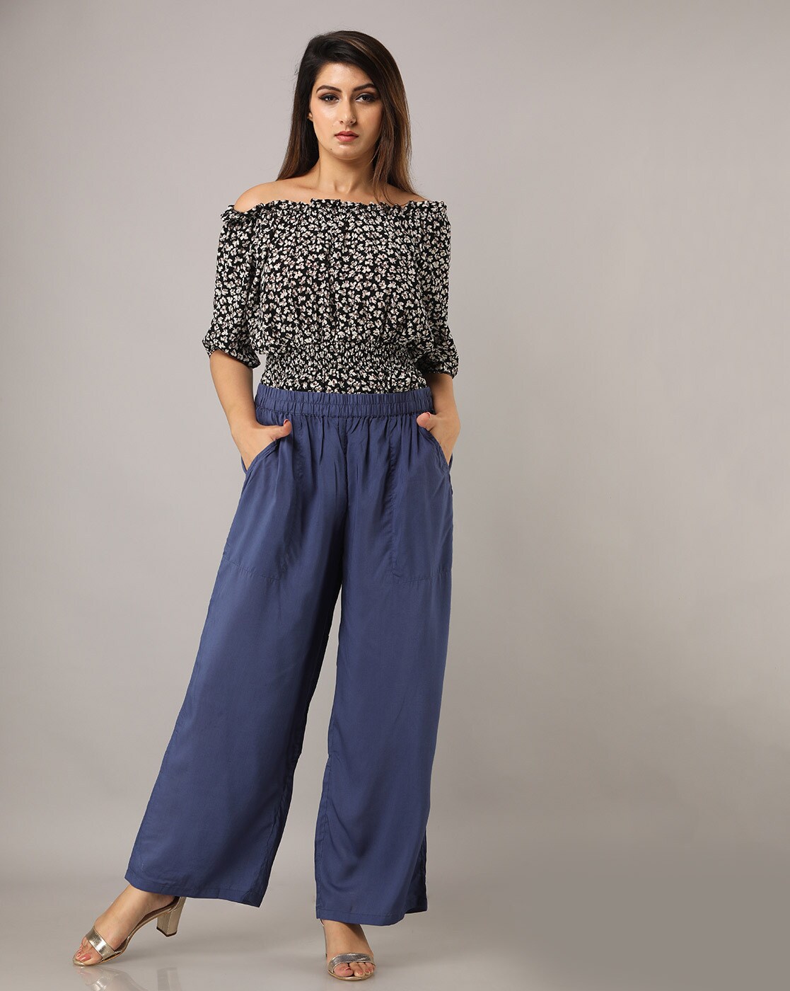 Buy Navy Blue Trousers & Pants for Women by FabbibaPrints Online