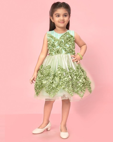 One shoulder sequined dark green velvet frock with net ruffles and bow –  DishaCreationz