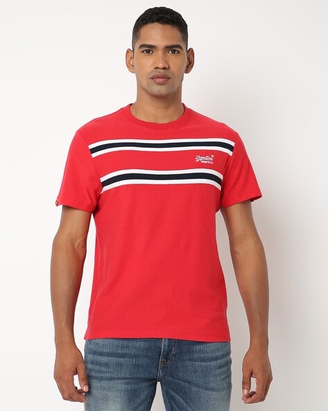 Regular Fit Crew-neck T-shirt - Red/white striped - Men