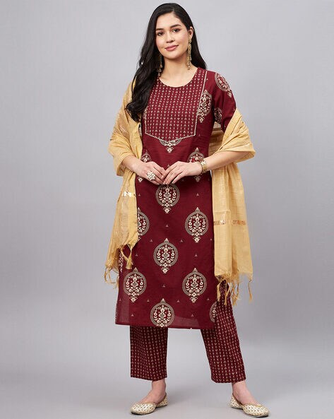 Buy WINERED Printed Straight Kurta Set | AJIO