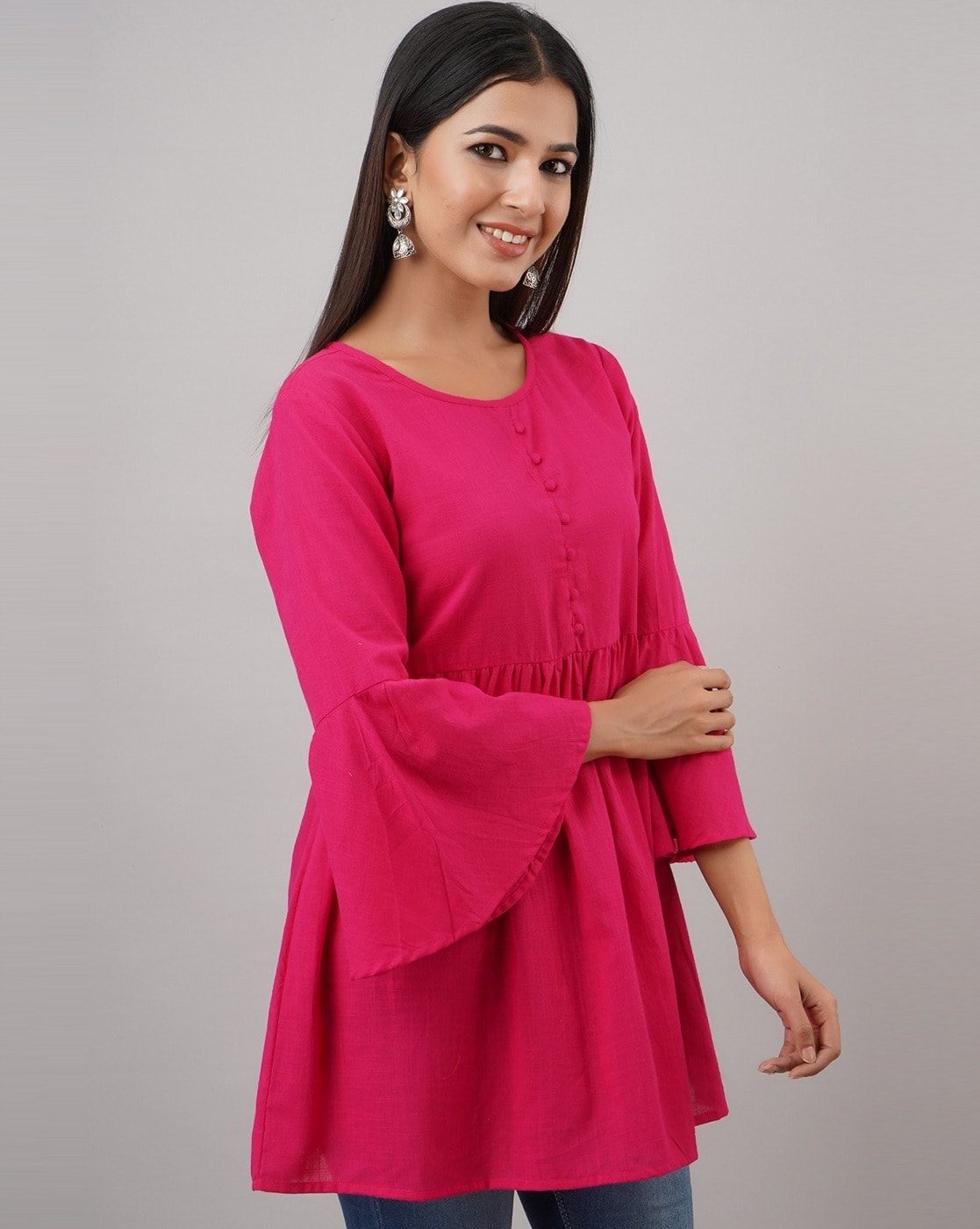 Buy online Bell Sleeves Straight Kurti from Kurta Kurtis for Women by Jc4u  for ₹400 at 60% off | 2024 Limeroad.com