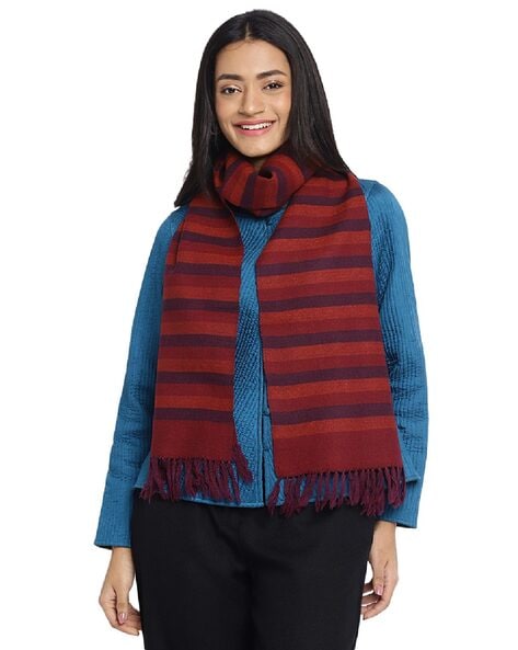 Striped Wool Hand Woven Muffler Price in India