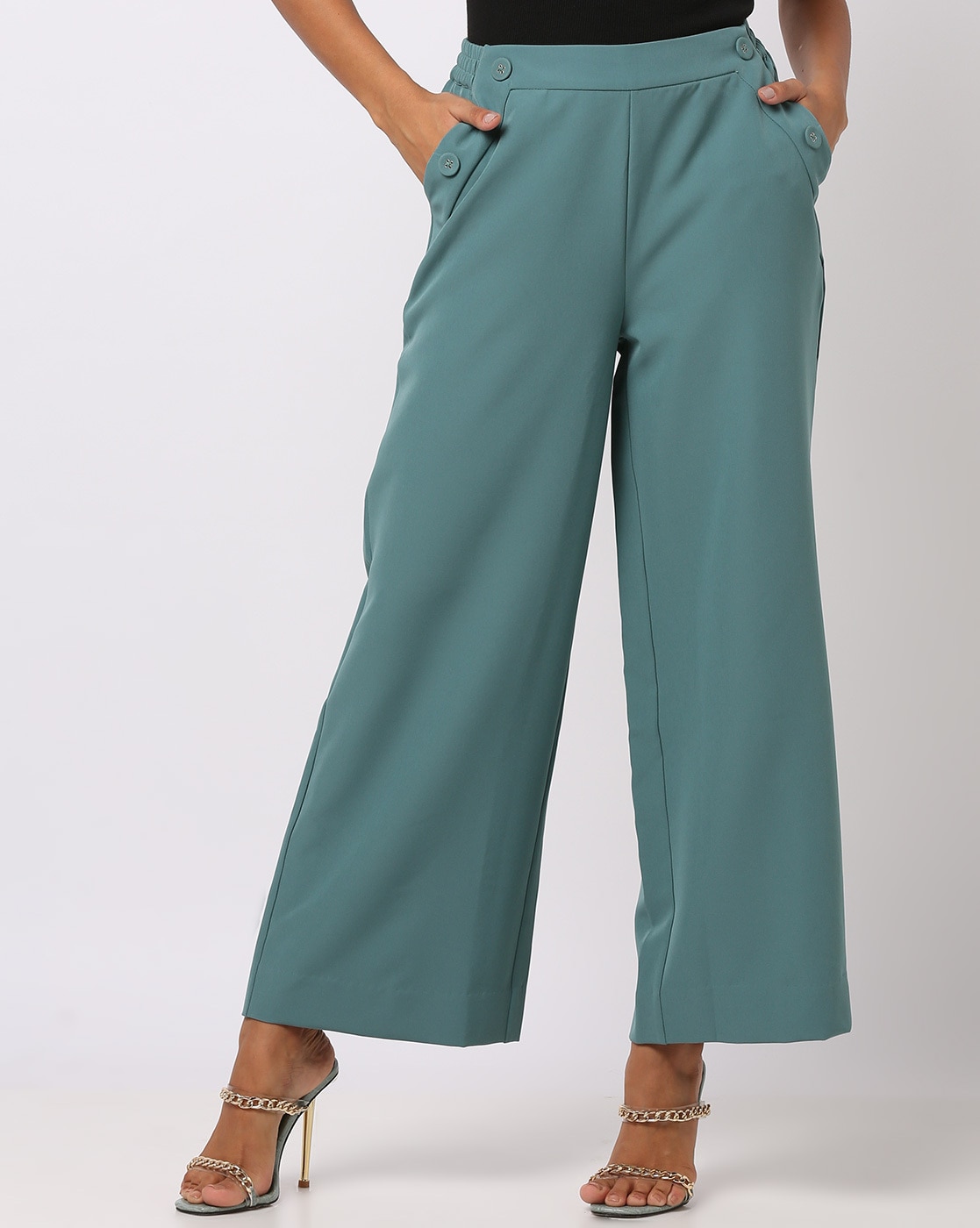 Plus Size Teal Red Floral High Waist Pants Online in India