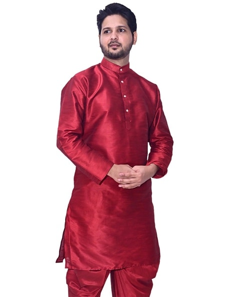 Men's Red Color Nehru Jacket With Kurta Pant Set - Hilo Design | Types of  sleeves, Aza fashion, Kurta with pants