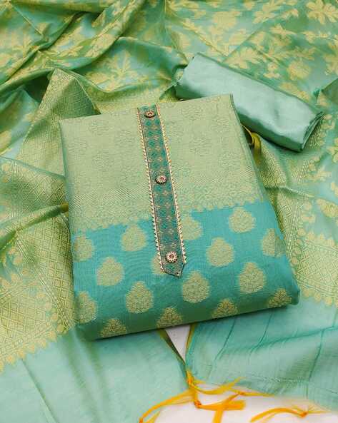 green emerald velvet dress Green Georgette Dress Material Featuring Delicate Floral Zari Embroide