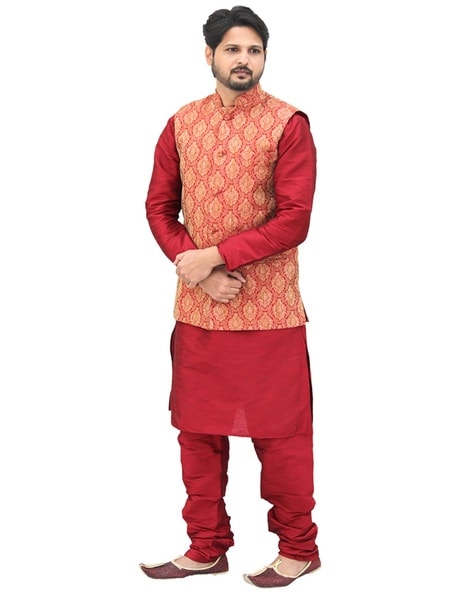 Buy Amzira mens red ethnic wear kurta pajama Nehru Jacket set (Small) at  Amazon.in