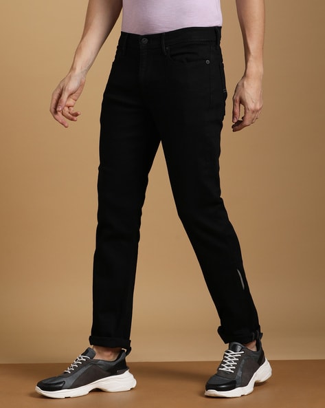 UNITED DENIM Mens Poly Dobby Side Stripe Black Jeans 