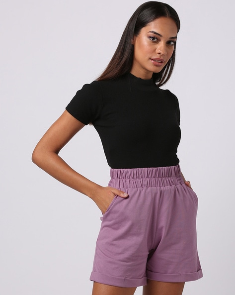 Purple High-waisted Shorts for Women