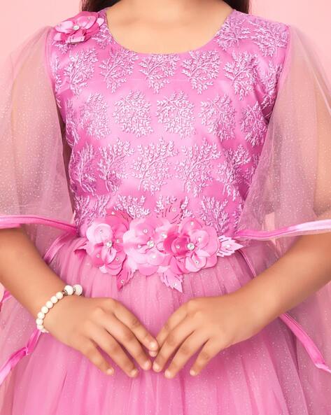 Buy Lace Pink Sequins Embroidered Net Bridal Gown Online | Samyakk