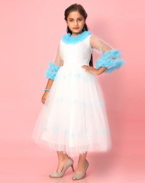 Shop Teen Girls Pink N White Embroidered Handkerchief Gown Party Wear  Online at Best Price | Cbazaar