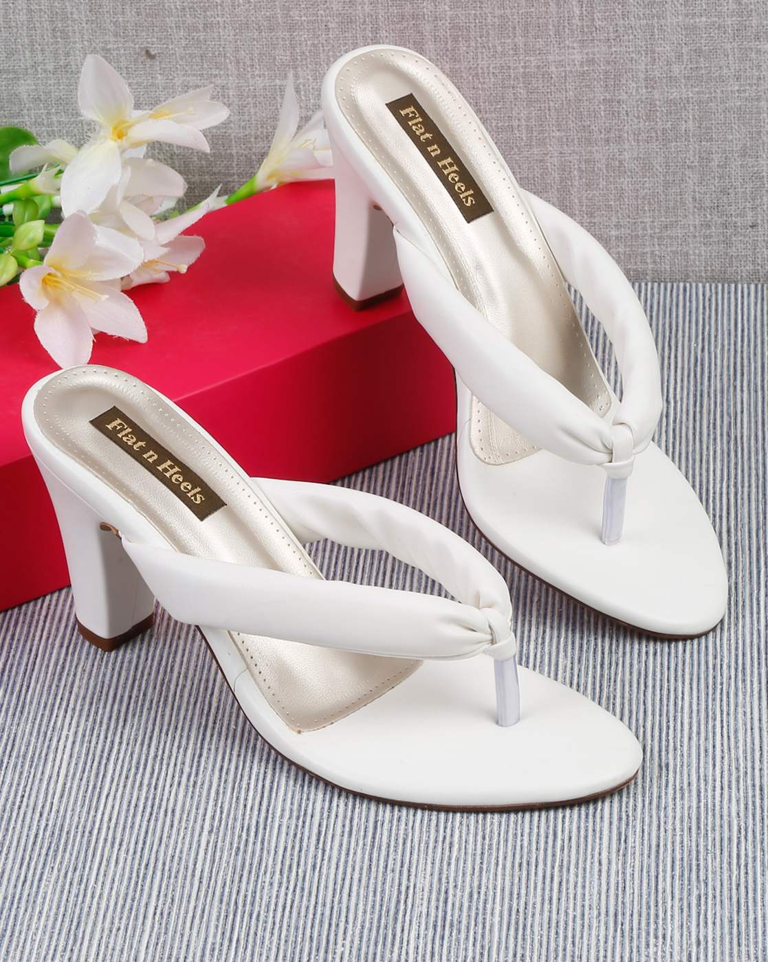 White thong heeled discount sandals