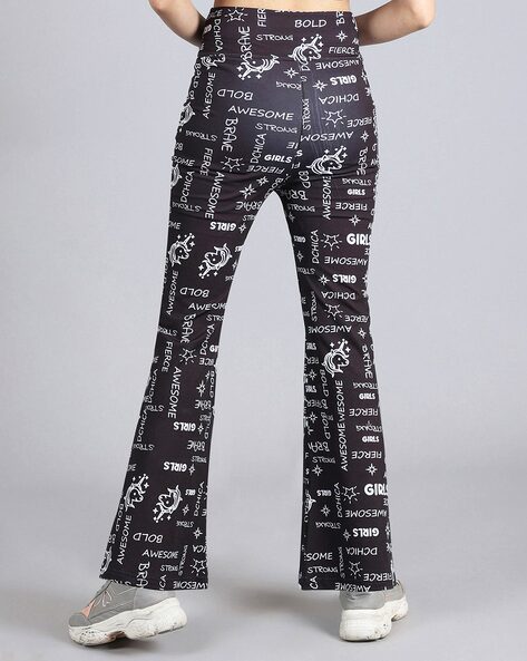 Typographic Print Bell-Bottom Yoga Pants