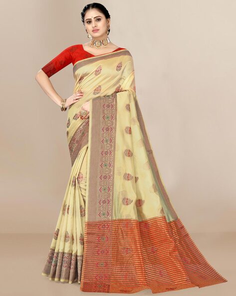 Cream Organza Saree | Seematti