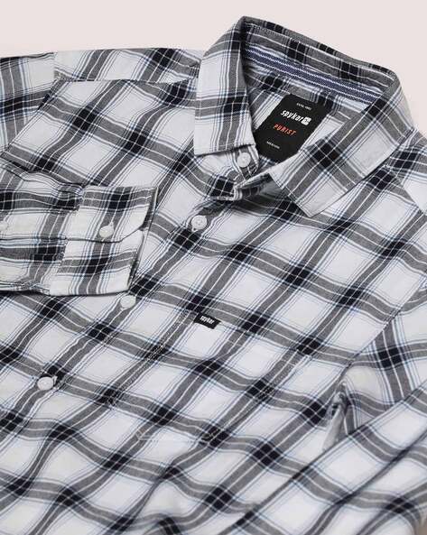 Spykar White Cotton Full Sleeve Checks Shirt For Men