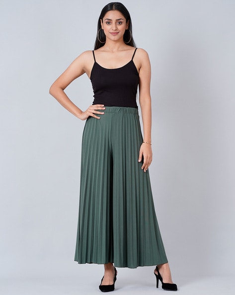 Bulkbuy Customized Women Casual Pleated High Waisted Wide Leg Palazzo Pants  Suspenders Trousers price comparison