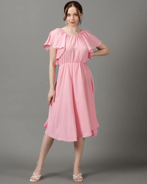 green emerald velvet dress Pink Fit and Flare Dress Short Sleeve Ruched