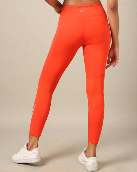 TWIN BIRDS Super Stretchable Cotton Fabric Ankle Length Leggings for Women  - Orange