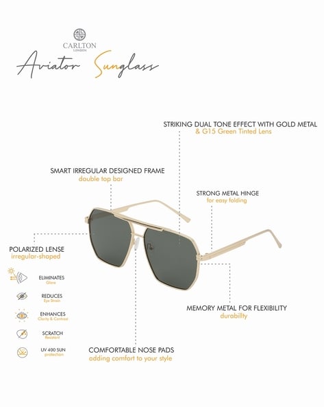 Carlton London-Premium-Men's-Gold & Brown Toned Polarised and UV Protected Lens Square Sunglasses