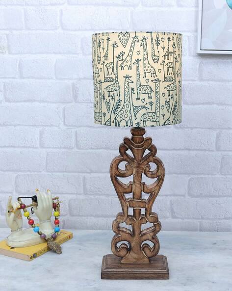 HOMESAKE Wooden Table Lighting Lamp with Printed Shade
