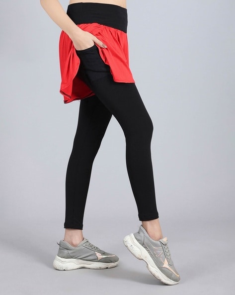 Overlapping Shorts With Leggings, Comes With Side Pocket | Red Legging –  D'chica