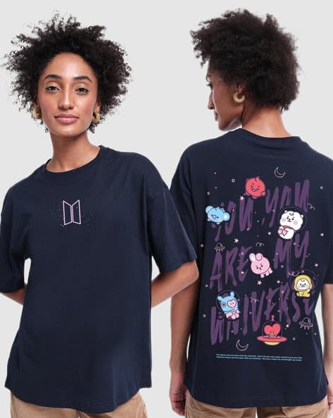 Women's BTS My Universe Graphic Printed Oversized T-shirt