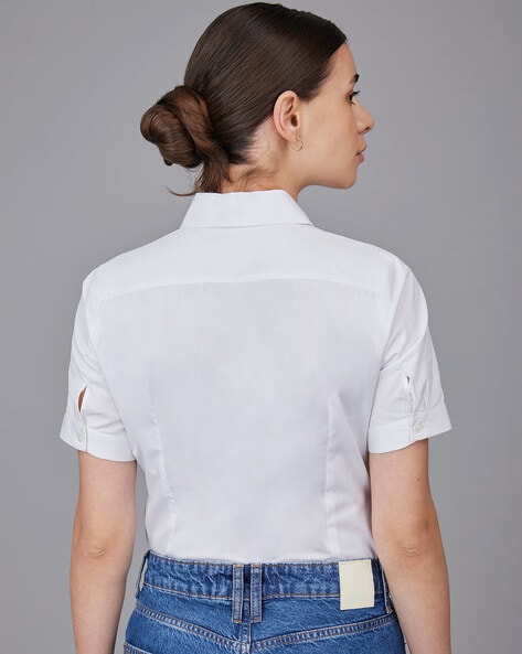 White Fitted Short Sleeve Shirt