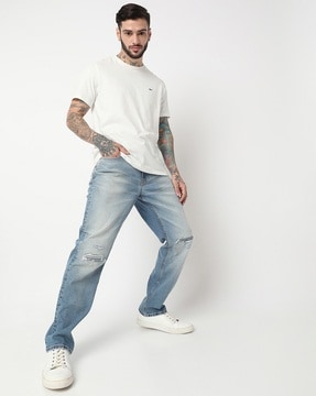 Heavy-Wash Distressed Jeans