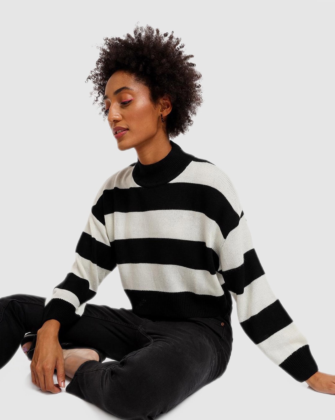 Fantaslook Striped Sweater Women Crewneck Oversized Pullover