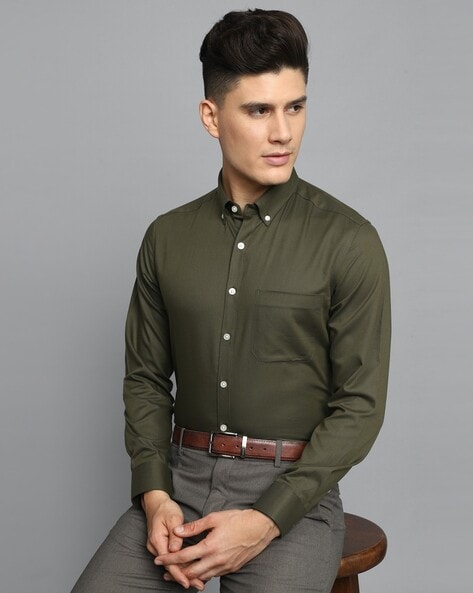 Buy Men Green Slim Fit Formal Full Sleeves Formal Shirt Online