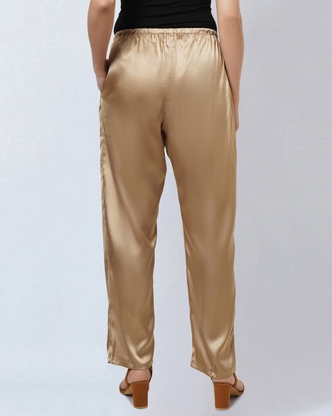 Flounce London Tall satin wide leg trousers in gold | ASOS