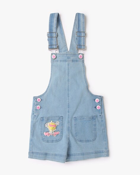 Dungaree with Floral Print Button