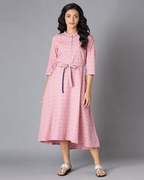 AURELIA Geometric Pattern A Line Dress with Belt
