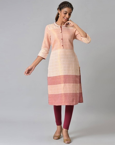 Buy AURELIA Geometric Cotton Blend Round Neck Women's Kurti | Shoppers Stop