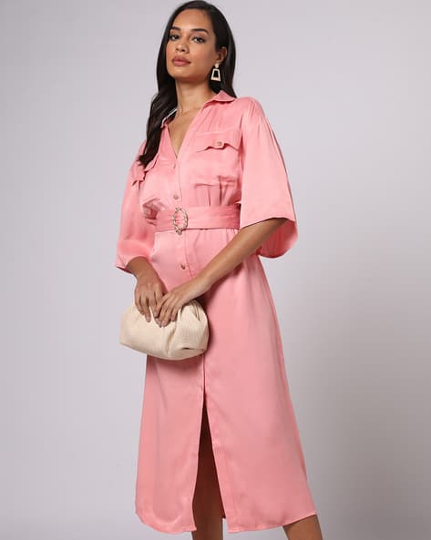 Encrustd Shirt Dress with Fabric Waist Belt
