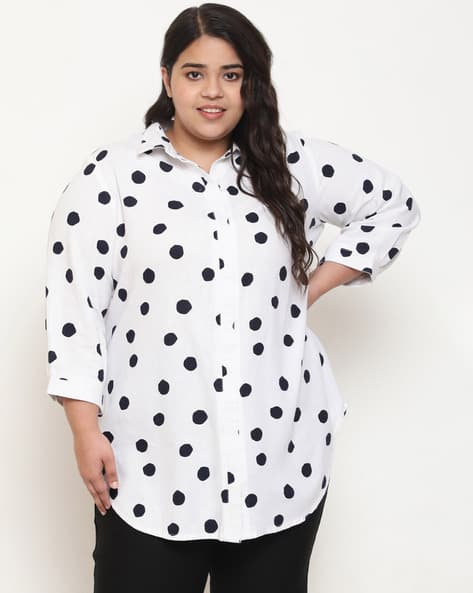 Women Plus Size Polka-Dot Print Shirt