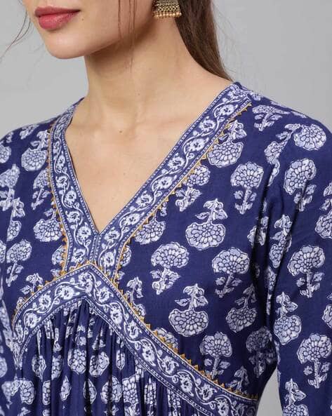 Floral Print Flared Kurta with Pants & Dupatta