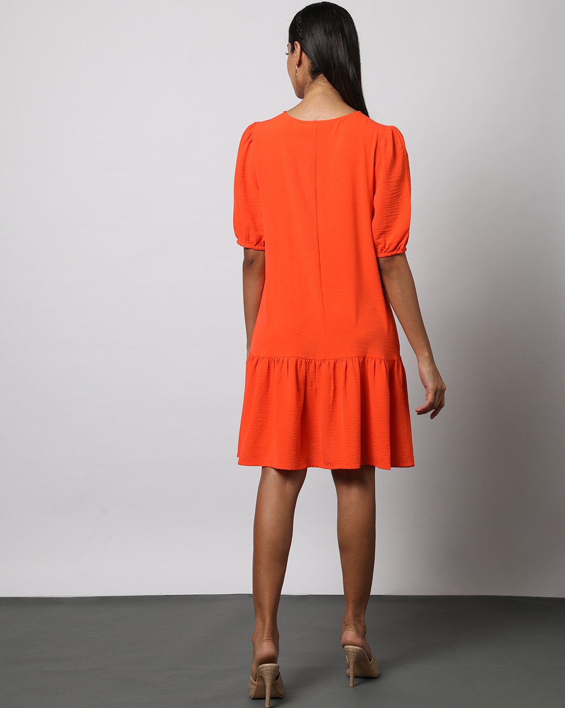 Sunisery Women's Flutter Short Sleeve Smocked Midi Dress Summer Casual  Tiered A-Line Dress Orange XL 