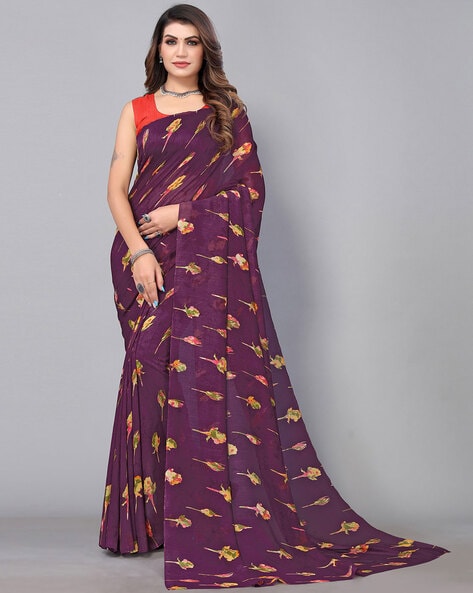 Purple Jaal Printed Gharara Saree Set