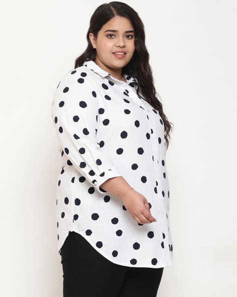 Women Plus Size Polka-Dot Print Shirt