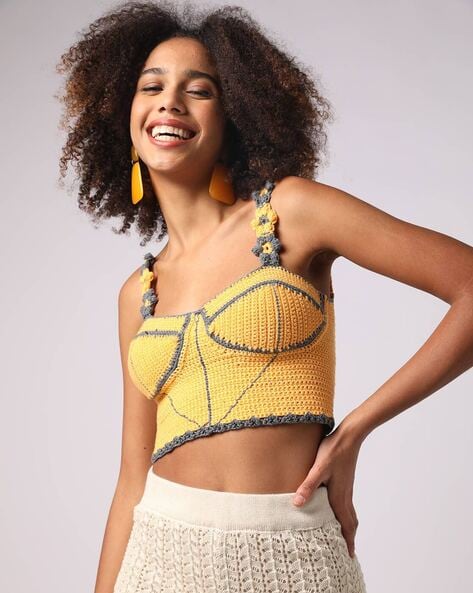 Yellow best sale crochet top