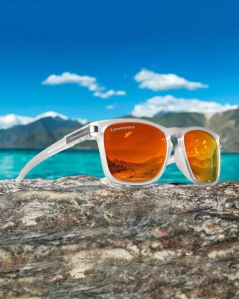 Eyewearlabs Mirrored Full-Rim Polarized Square Sunglasses For Men (Orange, OS)